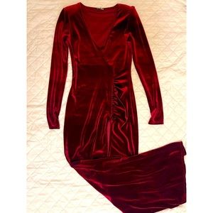 Wine Red Velvet Dress| Long | High Split| Medium